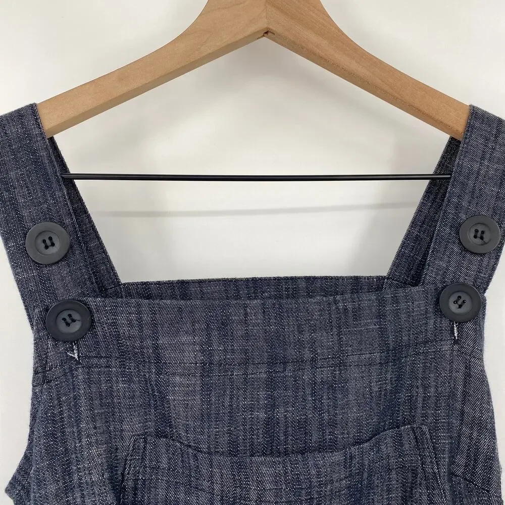 Nooworks Denim Overall Jumpsuit Wide Leg Sleeveless Chambray Dark Wash Womens XS - Picture 4 of 9